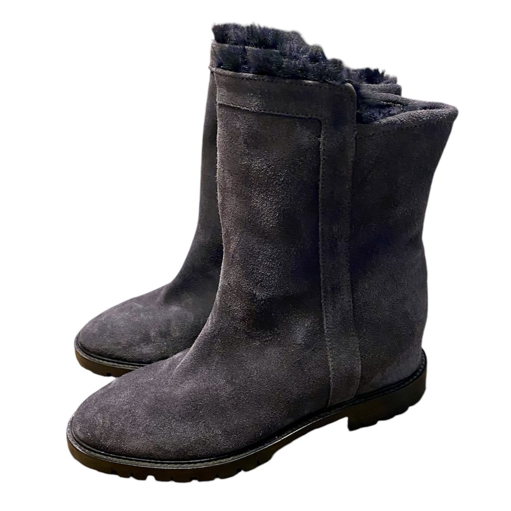 Women's Gray Suede Boots Aquatalia Catw Shearling Hidden Wedge